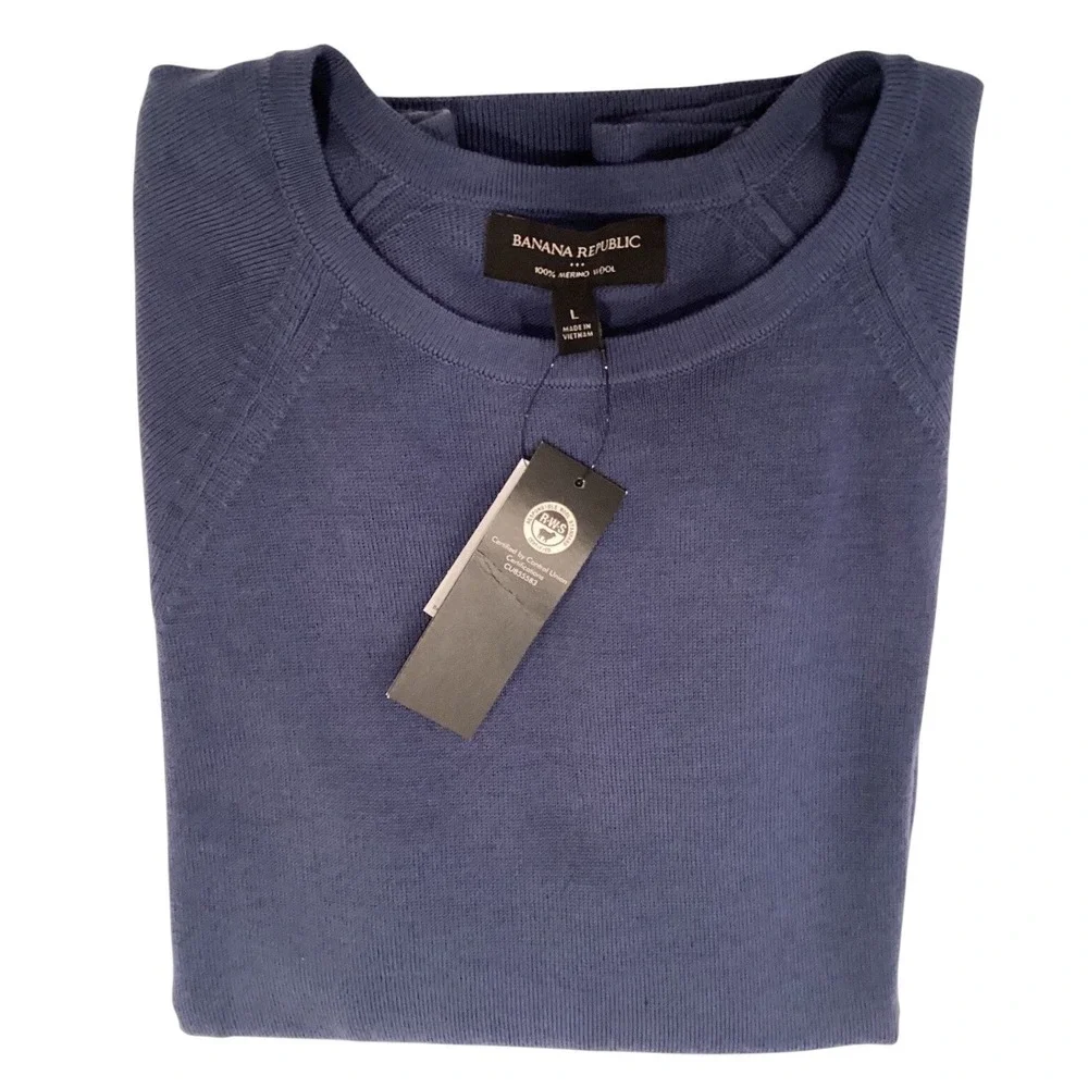 Banana‎ Republic Merino Wool Crewneck Pullover Sweater Blue Heather NWT - Size L